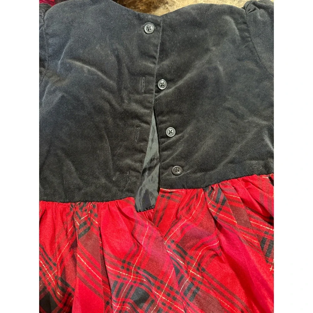 Gymboree Girls 4T Black Velvet Red Plaid Holiday Party Dress Bow Christmas